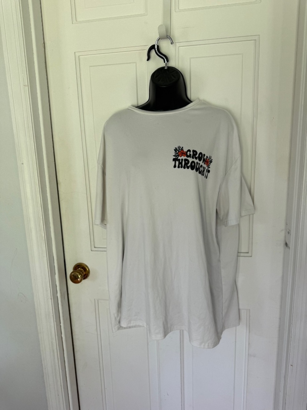 Grow through it white t-shirt Skeleton spine  back Floral - SHEIN XL